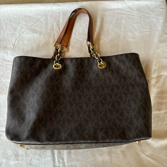 Michael Kors Brown Cynthia Large Signature MK Leather Tote Shoulder Bag - Picture 6 of 15